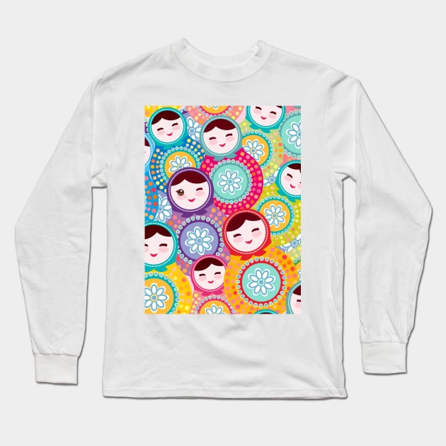 Russian dolls matryoshka seamless pattern Long Sleeve T-Shirt by EkaterinaP